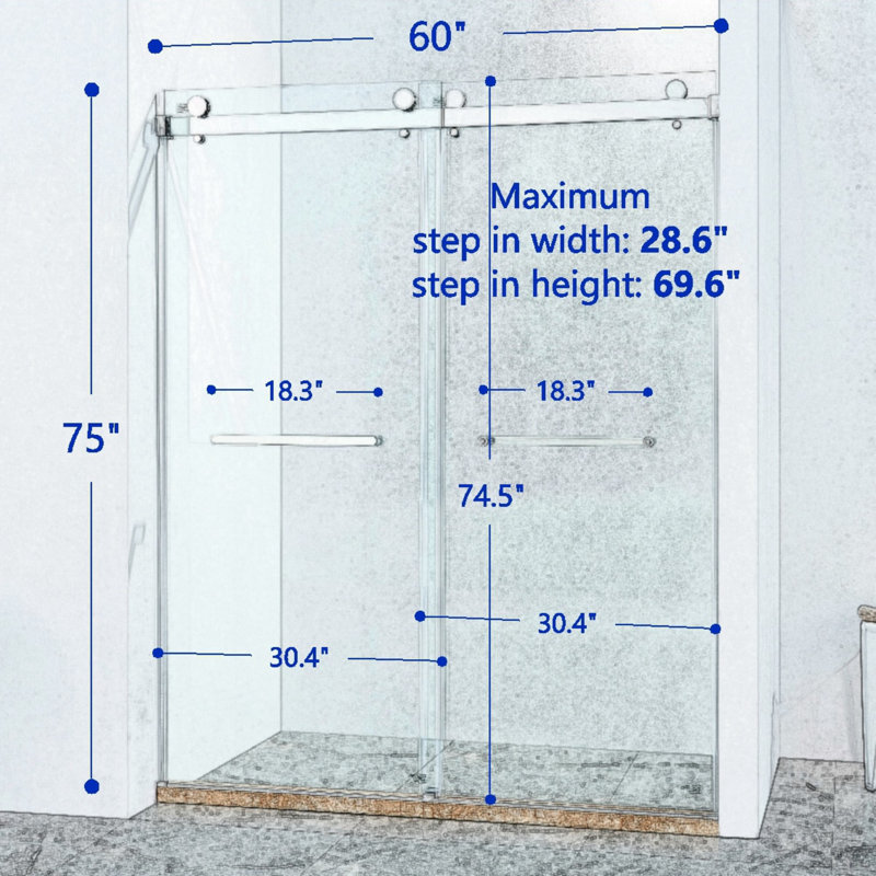 56-60"W X 75"H Frameless Double Sliding Shower Door, 304 Stainless Steel In Matte Black, 5/16" (8Mm) Thick SGCC Tempered Clear Glass.
