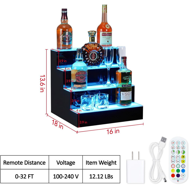 LED Liquor Bottle Display Shelf, Bottle Display Shelf Bar Shelves with Remote & App Control, 16 Colours, 4 Music Modes