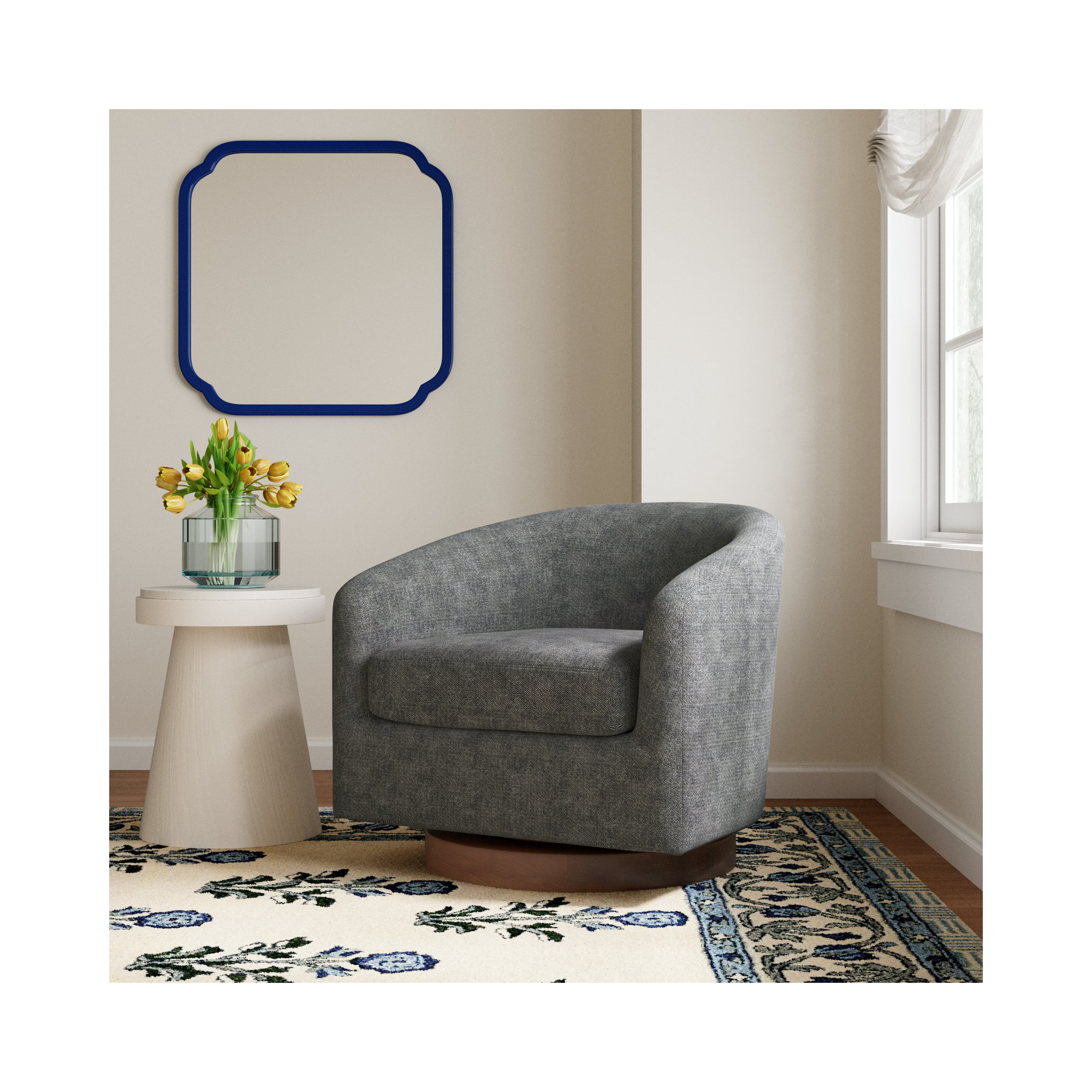 Bennett Upholstered Swivel Barrel Chair, Dark Gary