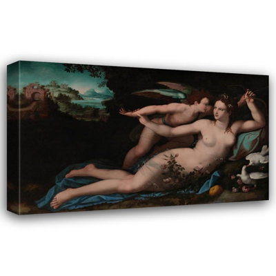 "Venus Disarming Cupid" by  Alessandro Allori - Gallery Wrap Canvas Wall Art
