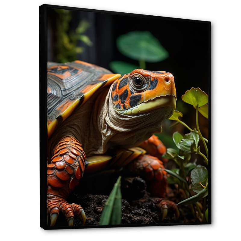 Gros plan sur une tortue vibrante, H 32 po x l 16 po x P 1 po, Cadre flottant noir
