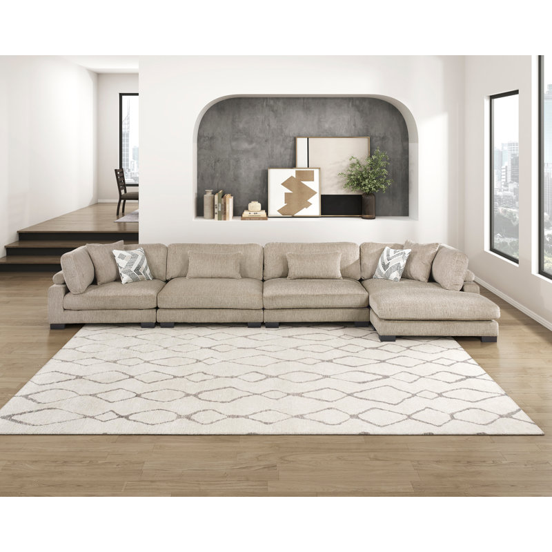 Canapé modulaire 4 pièces avec méridienne Connell, Microfibre/microsuède beige