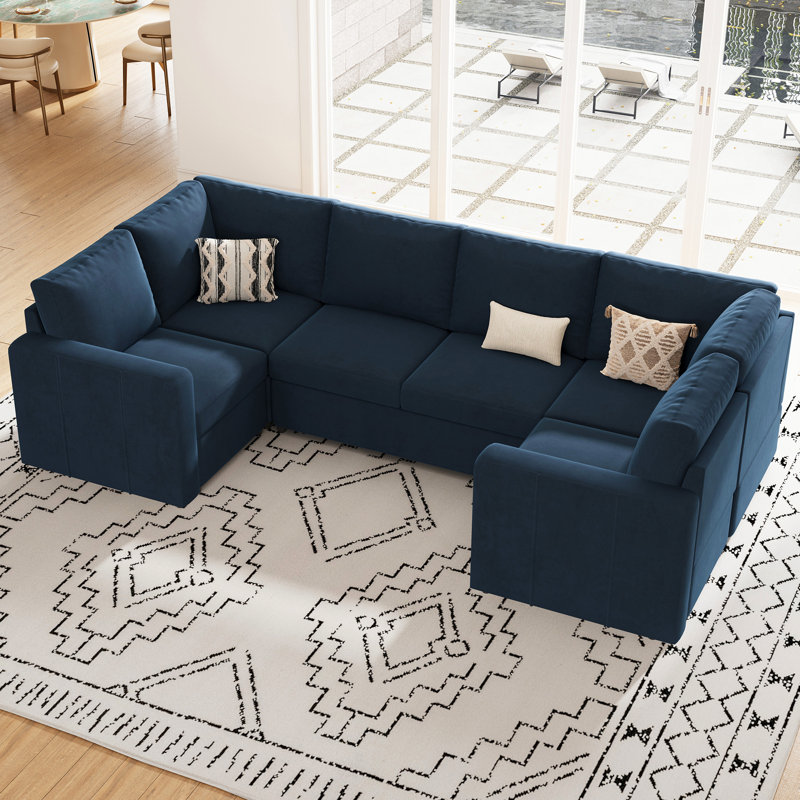 Canapé modulaire en U Seybert, H 36 po x l 110,2 po x P 58,4 po, Velours bleu