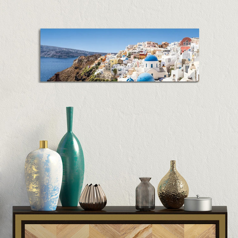 View Of Oia And The Caldera, Santorini, Greece by Jan Becke - Wrapped Canvas Panoramic Print