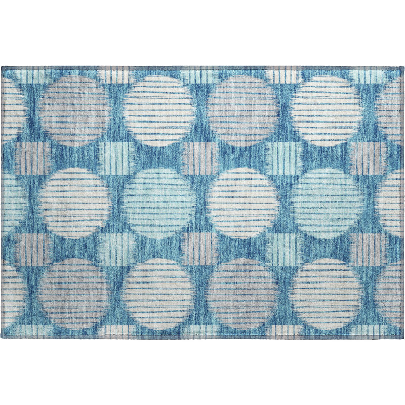 Premium Machine Washable Prisco Teal Rug, Rectangle 1'8" x 2'6"