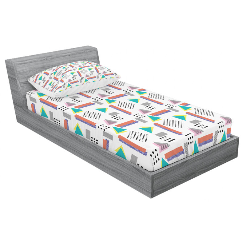 Twin XL White Geometric Print Microfiber Sheet Set