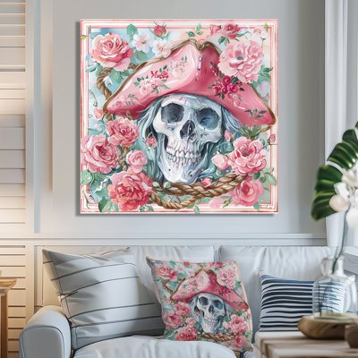 Reproduction d'art mural rose, vert et crâne de pirate III