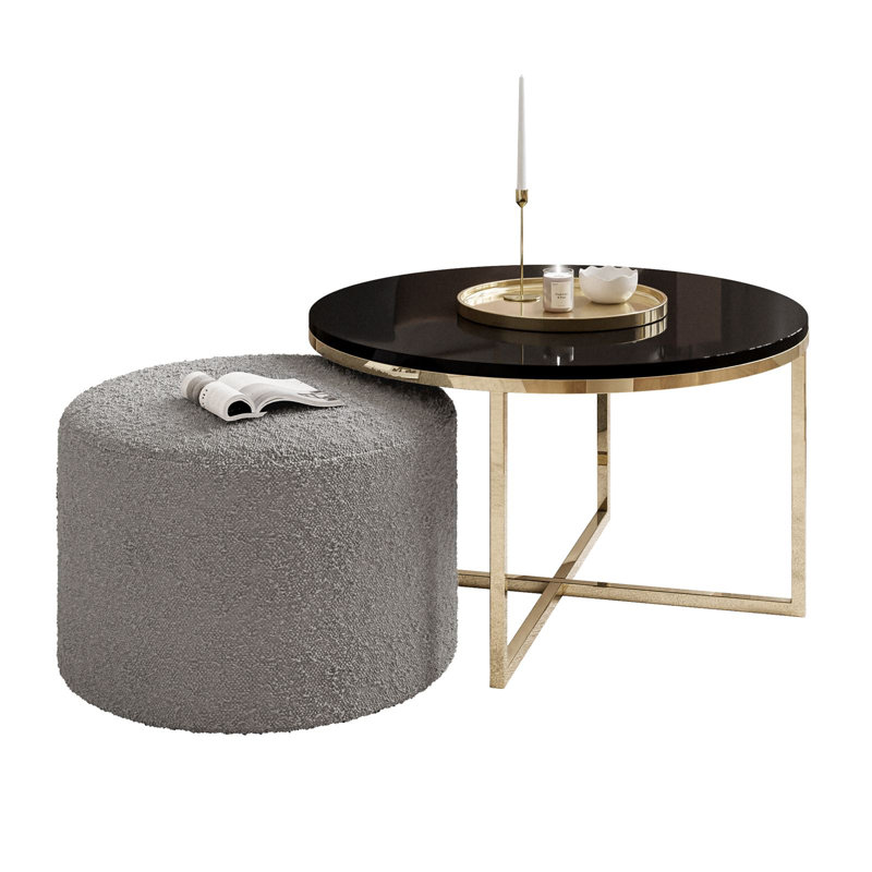 Kaulton Coffee Table, Gold chrome/Black high gloss/Gray, Wood