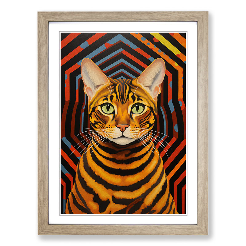 Bengal Cat Op - Framed Print, 34cm H x 25cm W x 2cm D, Oak Framed