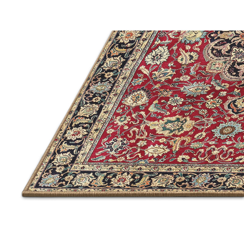 Beige oriental adamine/noir/rouge Tapis décoratif, Rectangle 5 pi x 8 pi