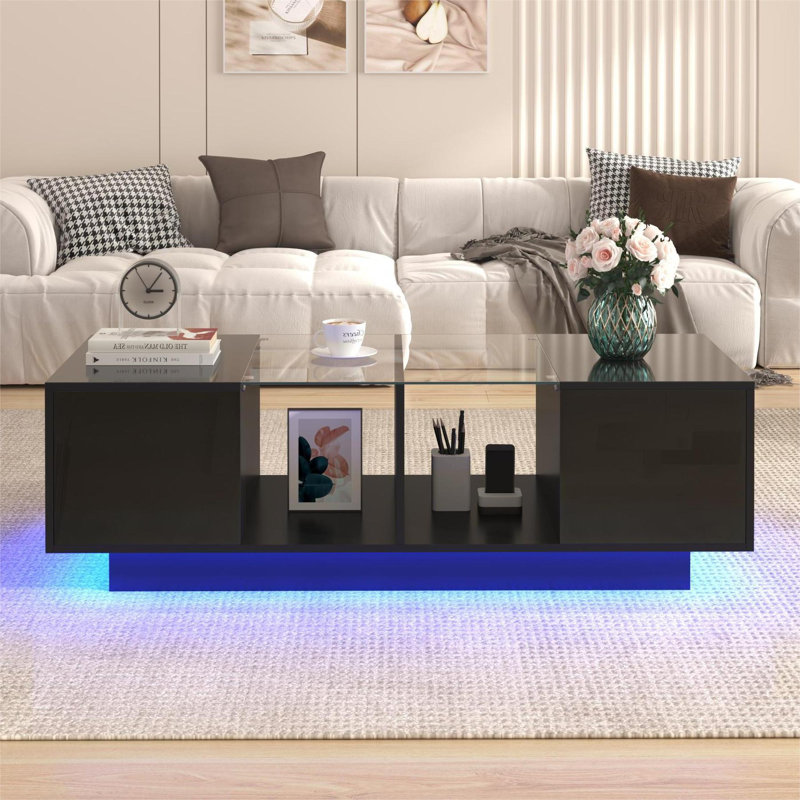 Calep Trestle Coffee Table with Storage, Black