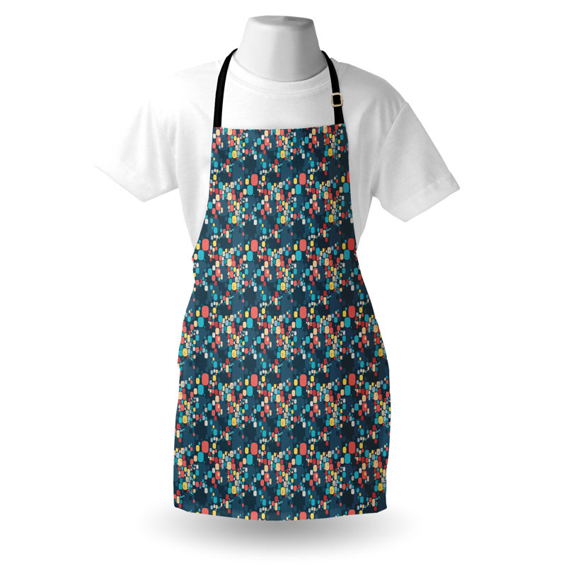 Multicolore East Urban Home, tablier rétro unisexe, carrés ovales, taille adulte