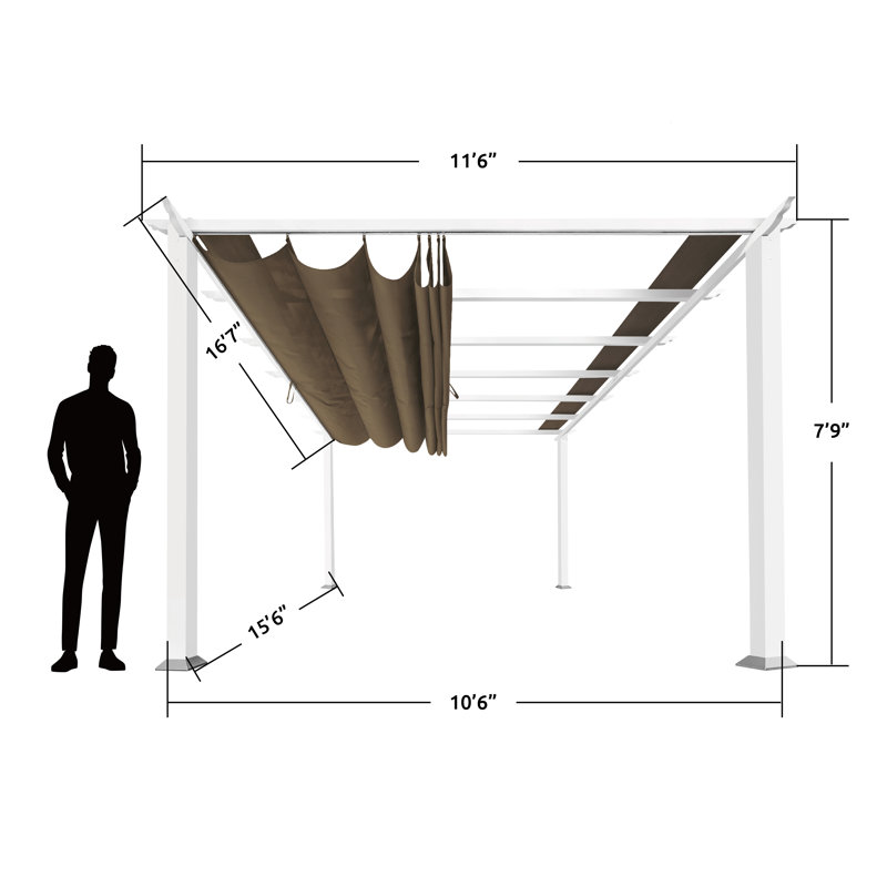 Florence 11' x 16' White Aluminum Pergola with Cocoa Canopy