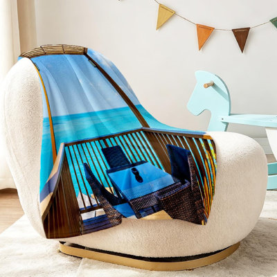 Jeté en molleton transparent ultra doux, avec chaise et imprimé océan simple