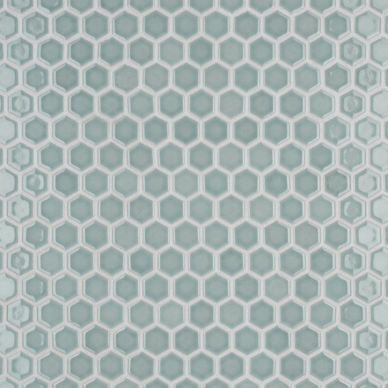 Tribeca 1" Hex Glossy 10-1/4 " x 11-7/8 " Porcelain Mosaic Floor and Wall Tile, Glossy Mist