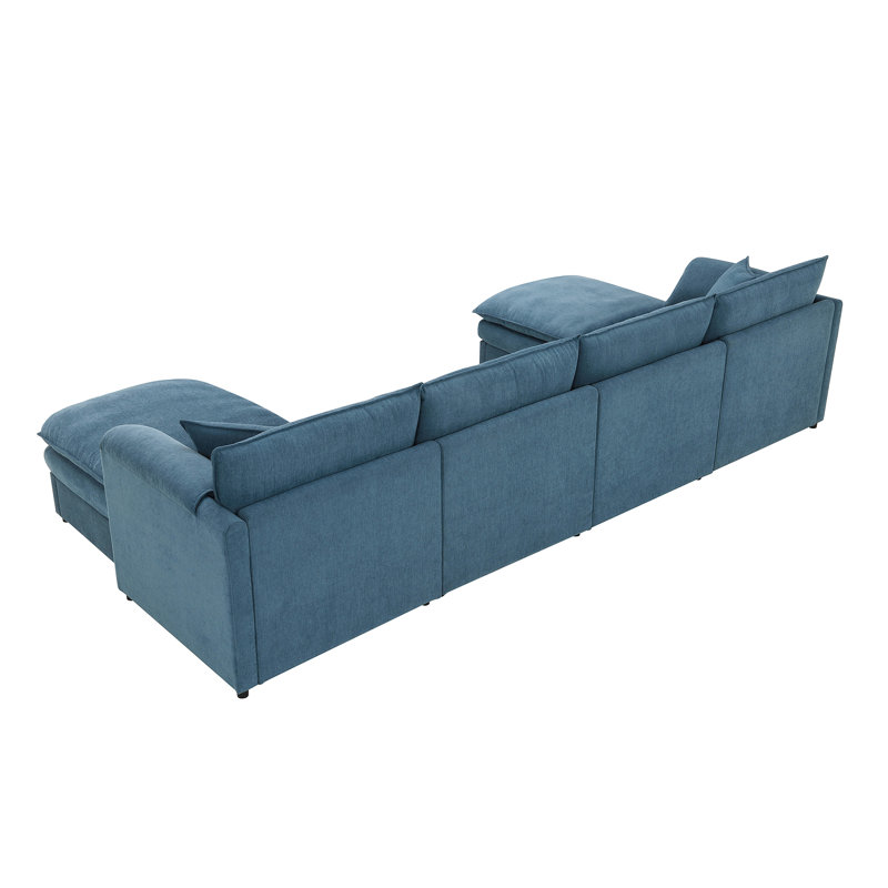 Chenille Modular Sectional Sofa with Double Cushions, Blue