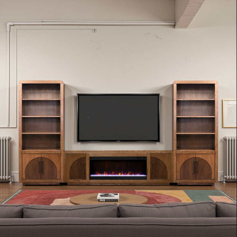 Meuble télé avec foyer 82 po Eclipse pour téléviseur de 90 po ou moins, finition bourbon et noyer, Brun