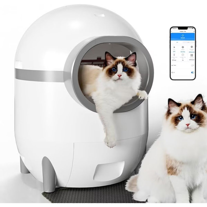Litière à chat de grande capacité avec nettoyage automatique pour les chats, contrôle des applications, protection de sécurité