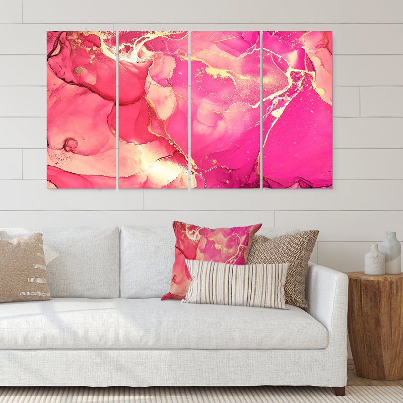 Rose et or fuchia liquide Art II - 4 pièces, impression sur toile tendue
