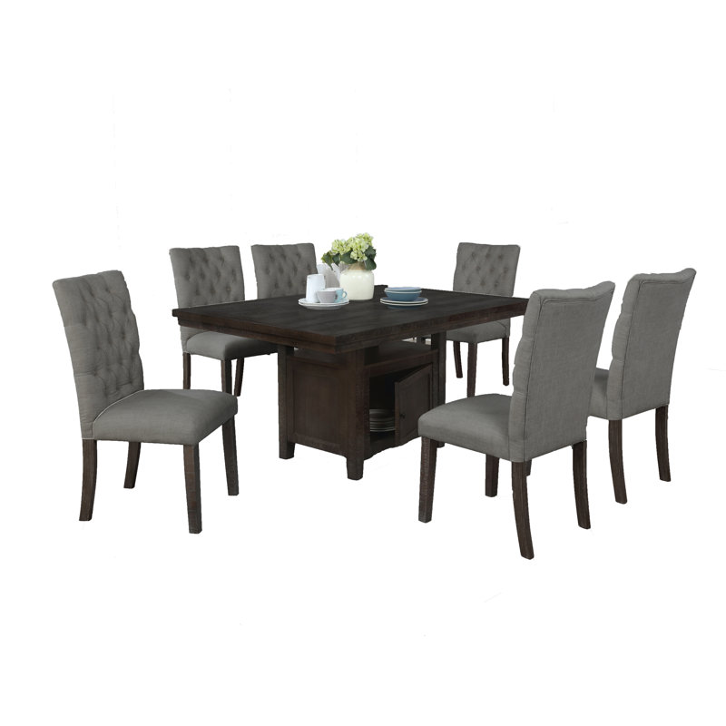 Ensemble repas pour 6 personnes Jolin, Gris, 7 Pcs: Table, 6 Chairs