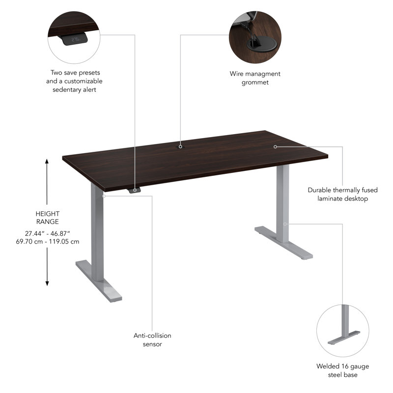 Move 60 Series Adjustable Metal Base Standing Desk, Walnut/White, 48" H x 48" W x 29.37" D