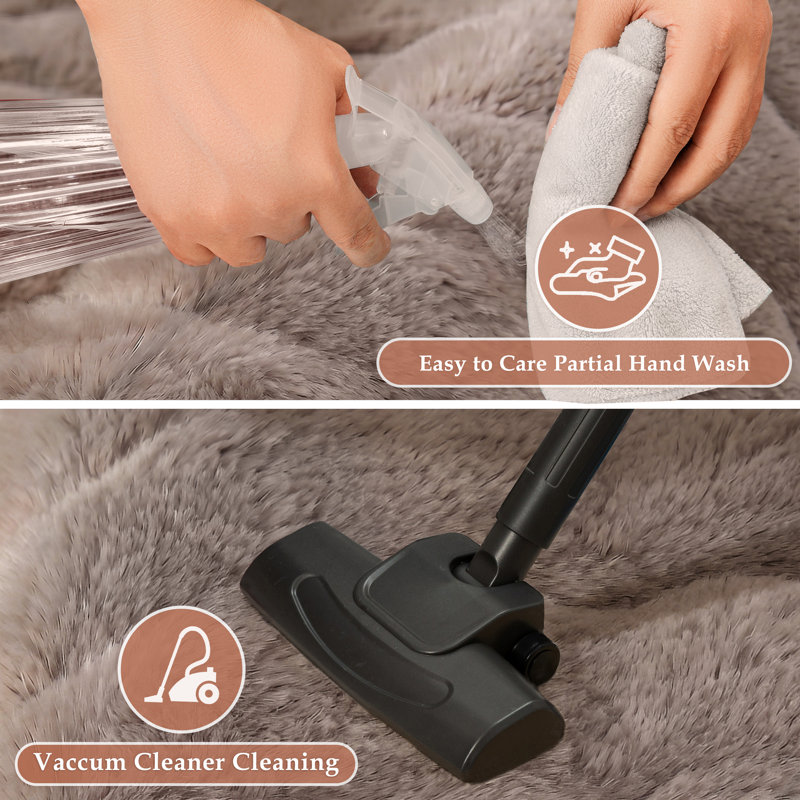 Tapis moderne en lapin uni doux et antidérapant lavable à la machine, Brown, Round 6'