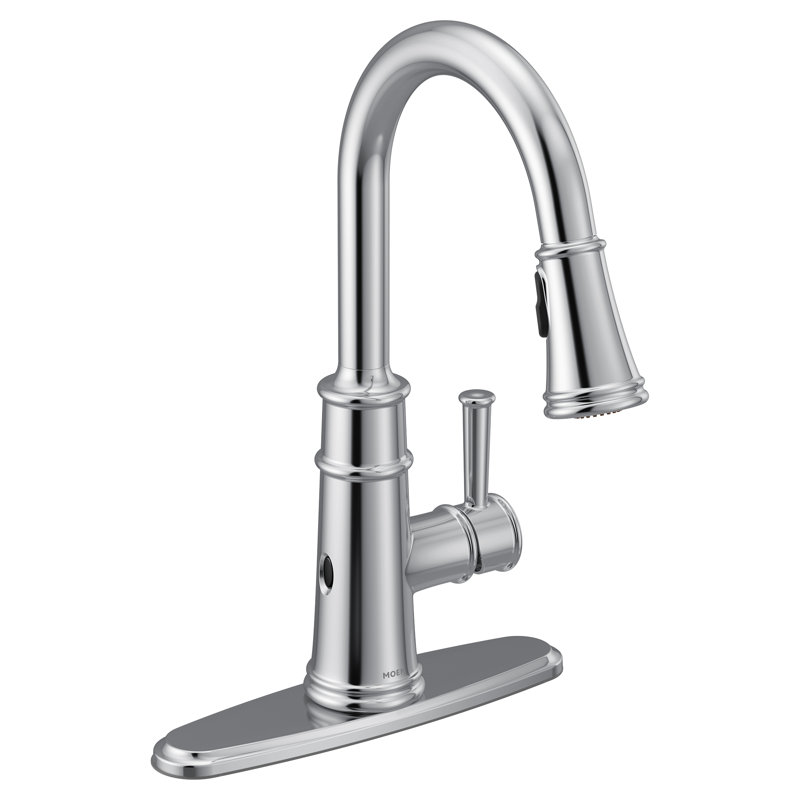 Robinet de cuisine à poignée simple Moen Belfield MotionSense Wave avec technologie Power Clean, Chrome chrome