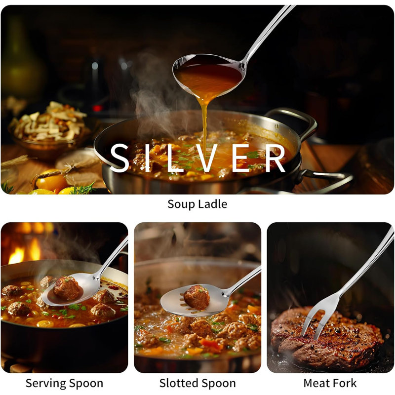 11-Piece Stainless Steel Long Handle Cooking Utensil Set