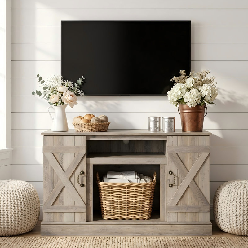 47" W Rustic Industrial Tv Stand With Open And Closed Storage Space， Modern Media Tv Console For Living Room, Bedroom