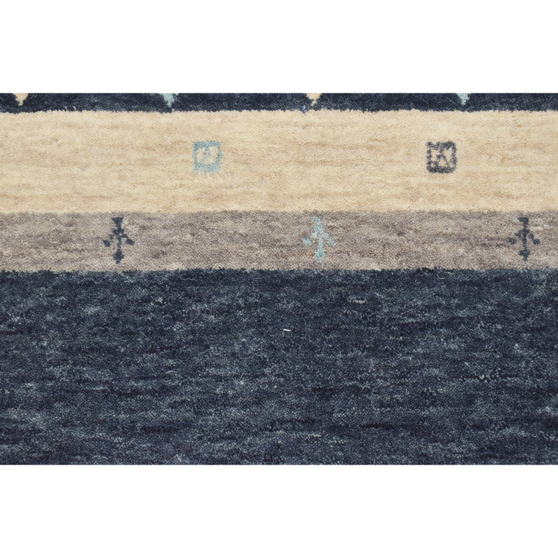 Hand Knotted Wool Area Rug in Black/Beige/Gray/Blue, Rectangle 4' x 6'