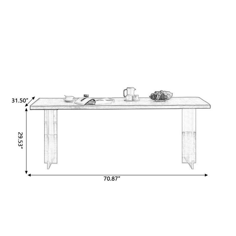 Modern Rectangular Solid Wood Acrylic Dining Table, 29.53"H x 70.87"L x 31.5"W