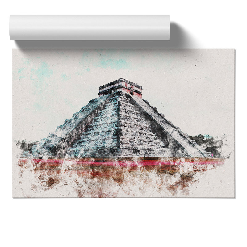 Chichen Itza in Mexico Watercolour - Frameless Print, 21cm H x 30cm W x 0.1cm D