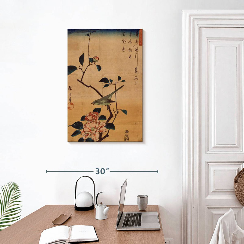 Brampt Ukiyo-E Camellia And Nightingale, 30" H x 20" W