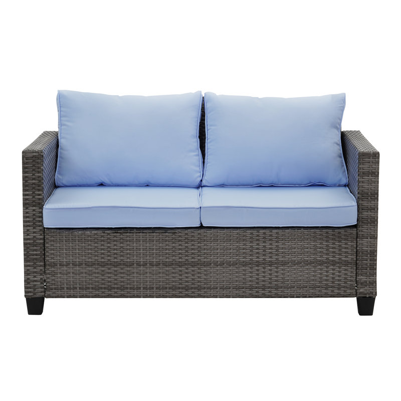 Causeuse d'extérieur en osier GDY, Coussin bleu