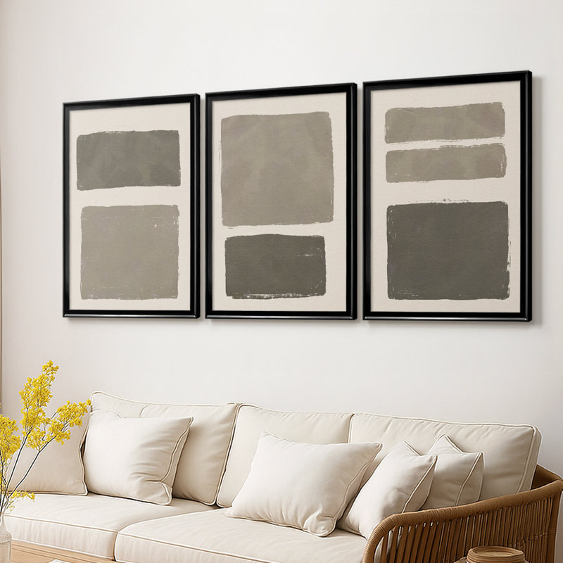 Neutral Color Block I - Toile tendue avec châssis sur mesure - 3 pièces