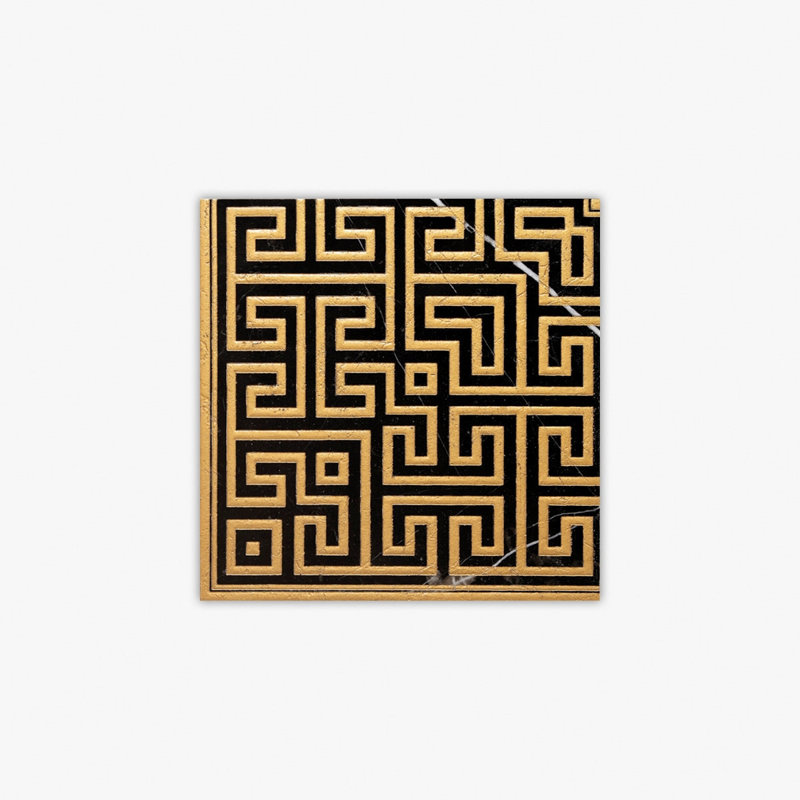 Nero Marquina Polished Gold Engraving Marble 6x6 Decorative Border