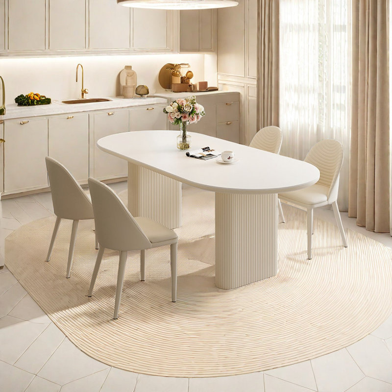 Table et chaises ovales pour la maison, Blanc, H 29,92 po x L 78,74 po x l 35,43 po