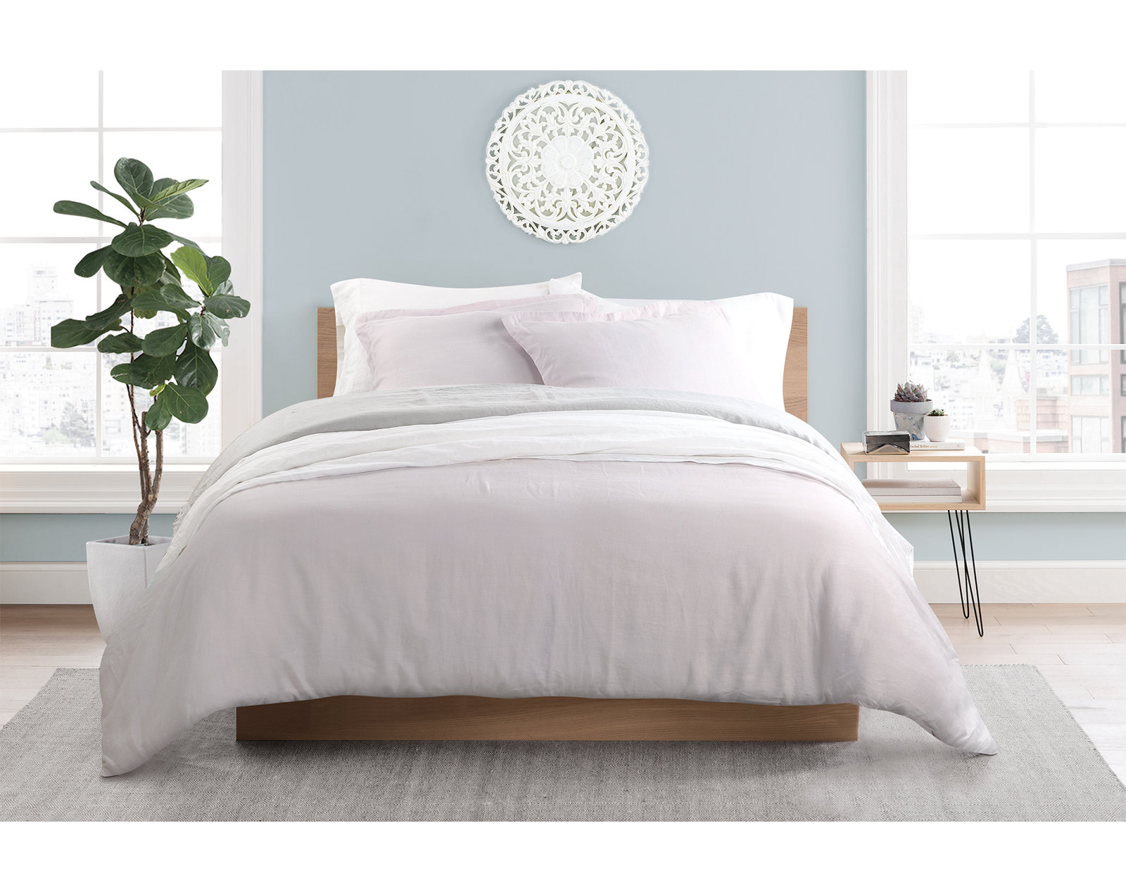Frazier Linen Duvet Cover Set, Full/Queen Duvet Cover + 2 Standard Shams, Lilac Marble