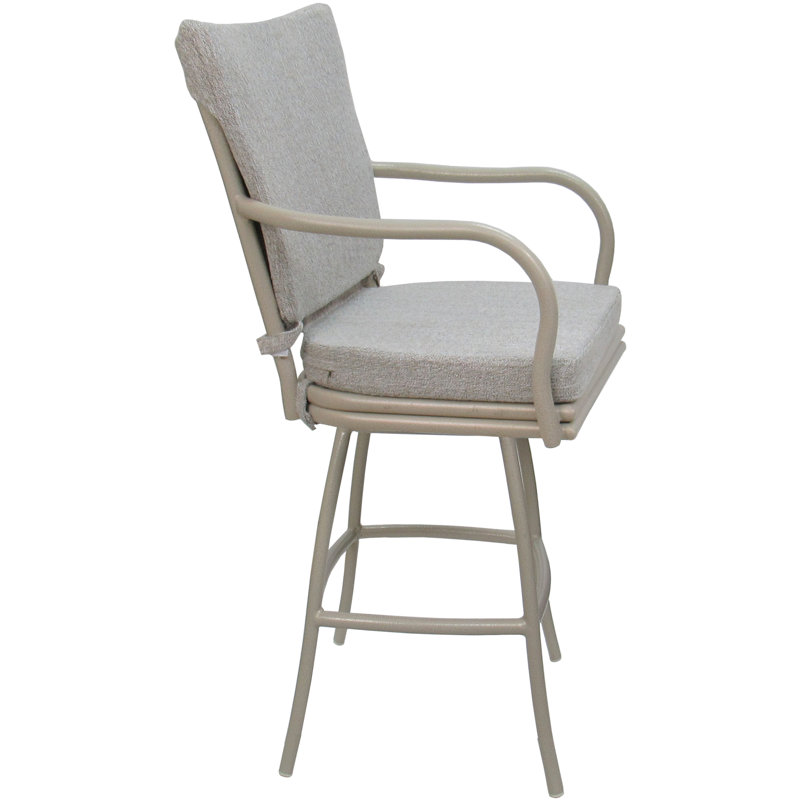 Tabouret de comptoir d'extérieur 26 po avec coussin Schear, Blanc, Beige