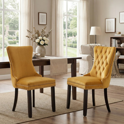 Chaise de salle à manger rembourrée en velours capitonné Meritxell
