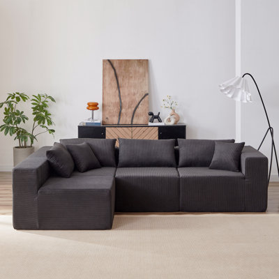 Canapé modulaire en L rembourré en tissu de 104 pouces en velours côtelé, ensemble de canapé de plancher luxueux, mobilier d'intérieur rembourré, canapé compressé rembourré de mousse