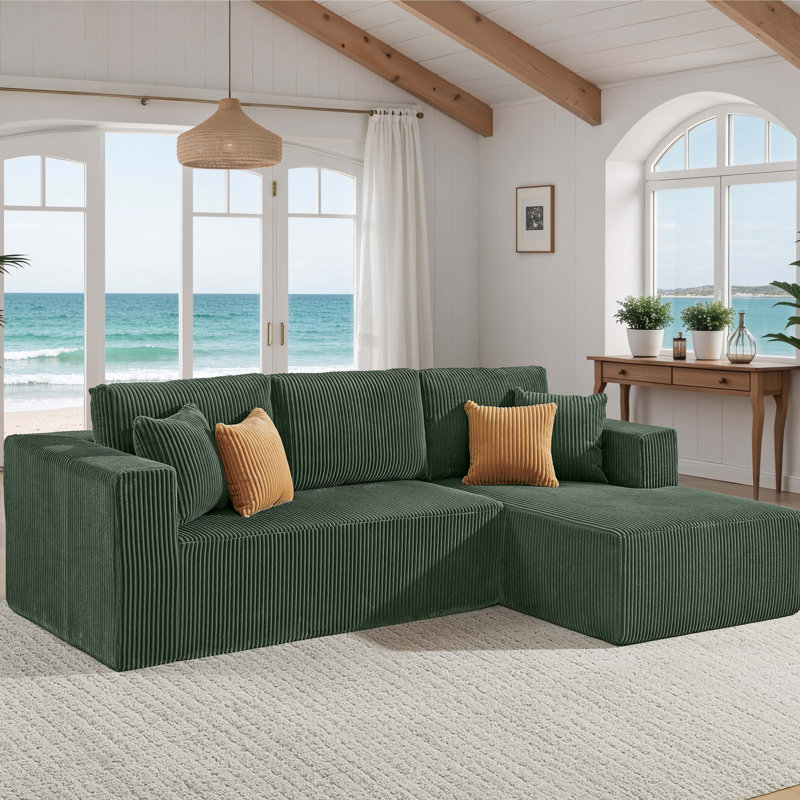 Canapé modulaire entièrement rembourré en velours côtelé - Aucun assemblage requis, Orienté à droite