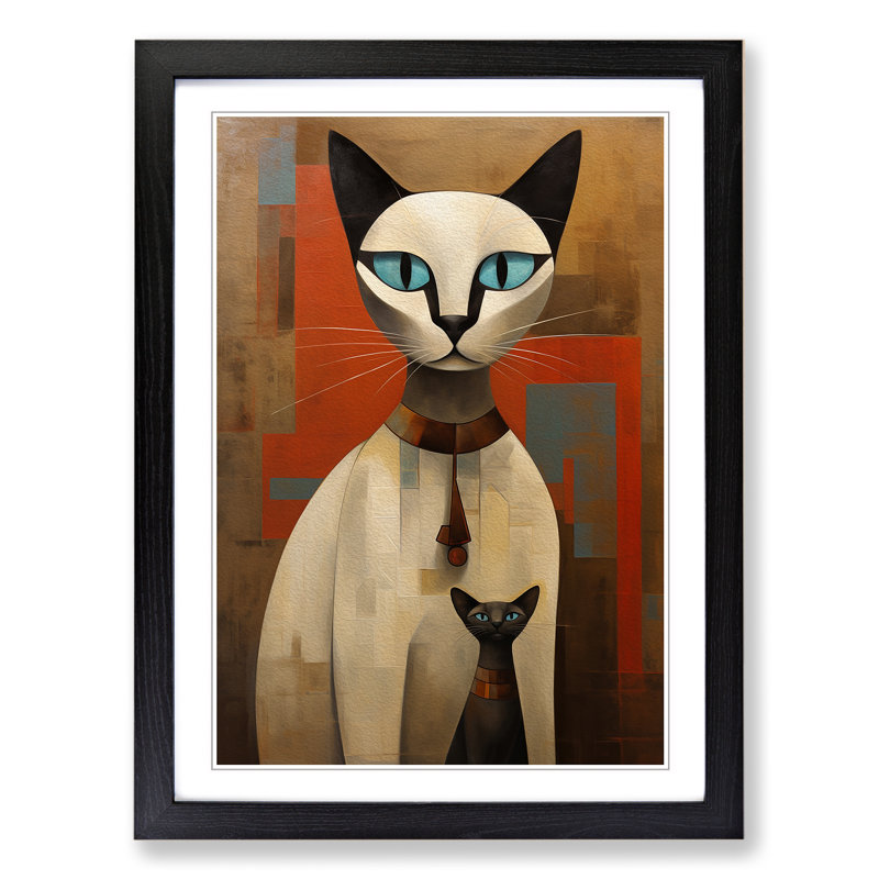Siamese Cat 1 Piece Single Picture Frame Wall Art, 34cm H x 25cm W x 2cm D, Black Framed