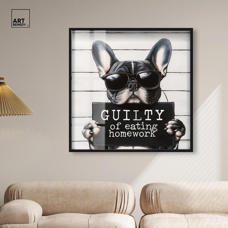 Décoration murale mignonne «Gu coup de manger des devoirs» par Art Remedy, H 41 po x l 41 po, Noir