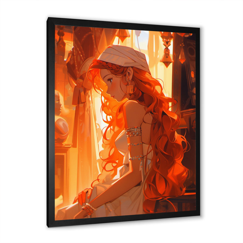 Magnifique rousse au soleil du soir - reproduction, Cadre simple noir, H 32 po x l 16 po x P 1 po