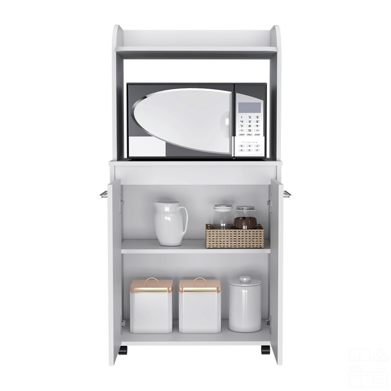 Chariot de cuisine Totti, armoire à deux portes, une tablette ouverte, deux tablettes intérieures