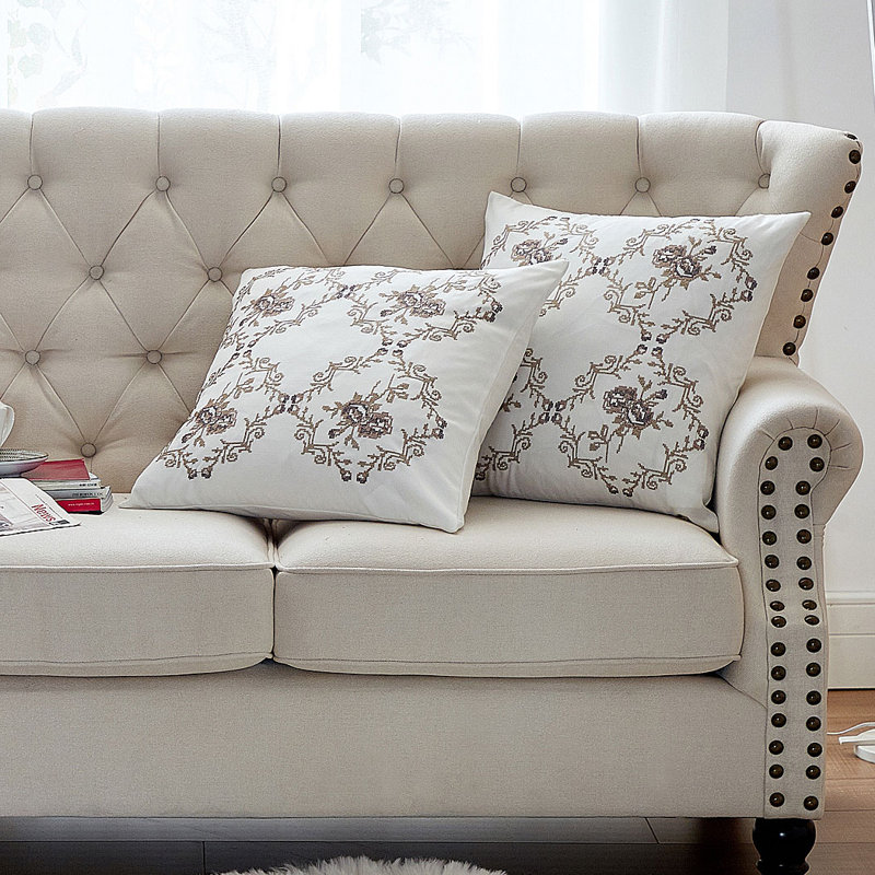 Floral Square Cushion Cover, Taupe