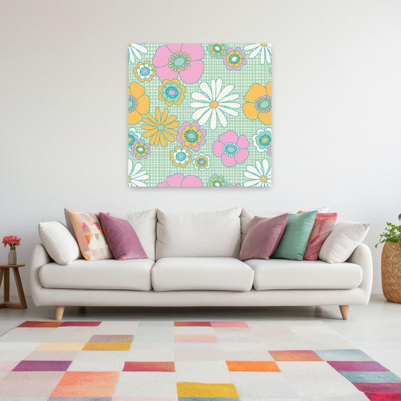 Art contemporain, art abstrait de printemps, marguerite, H 48 po x l 48 po