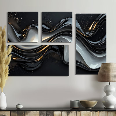 Fractal Black And Grey Peano Curve II - Abstract Canvas Art Print 4 Pieces