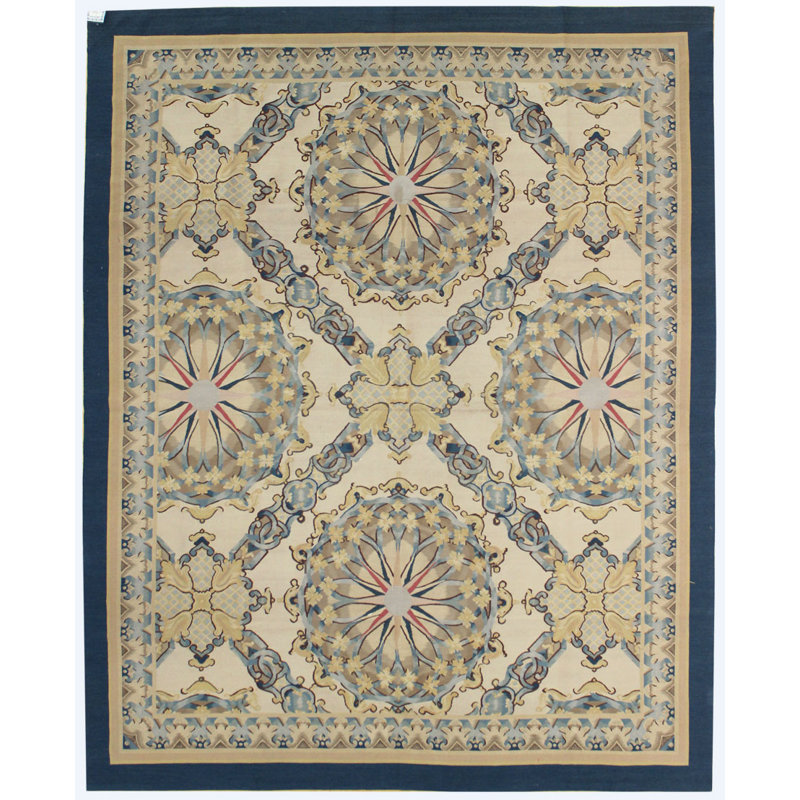 Tapis unique bleu / beige 8 pi 5 po x 10 pi 2 po